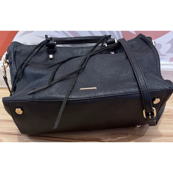 Rebecca Minkoff Black Textured Grain Leather Regan Satchel Shoulder Fringes Bag​ - Picture 9 of 12